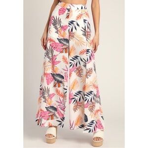 LULUS Side Slit Floral Wide Leg Pants Size M